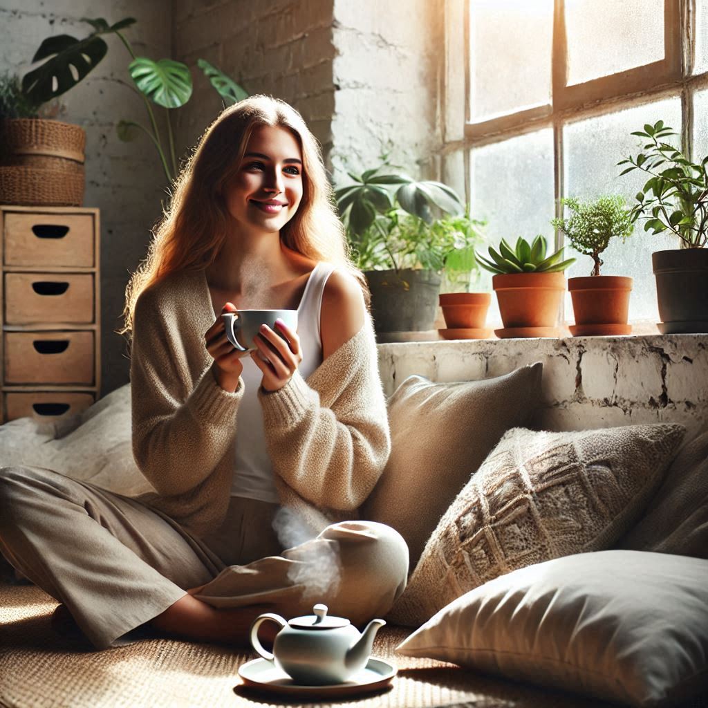 pessoa tomando um café e relaxando após aprender dizer não